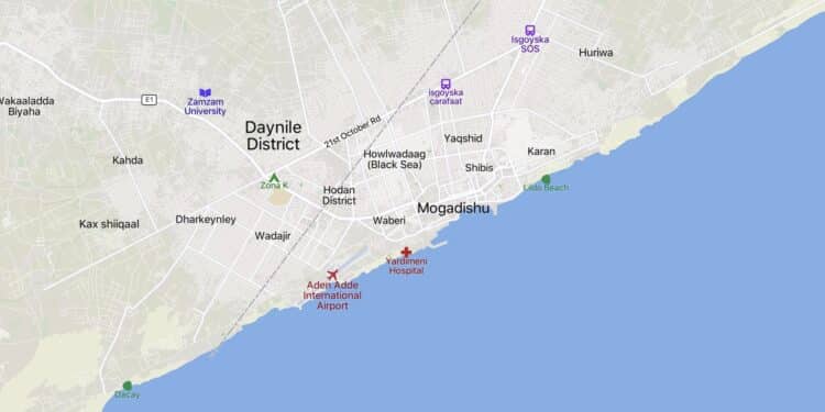 Daynile, Mogadishu, Somalia, where Al-Shabab targeted the SNA