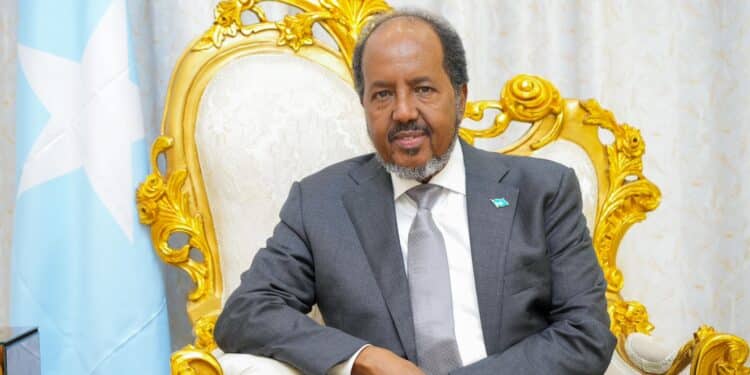 Hassan Sheikh after meeting Aran Jaan from Puntland in Mogadishu Somalia