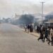 Smoke rises over a Baidoa street after clashes between federal troops and forces loyal to Laftagareen