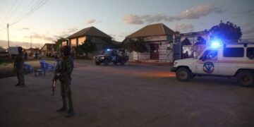 Somali federal soldiers and a police ambulance on a Baidoa street at first light in the Rahanweyn capital, fought over again on 3 September 2026
