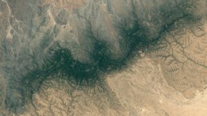 Satellite view of the Cal Madow mountain range containing Markad in northern Somalia.
