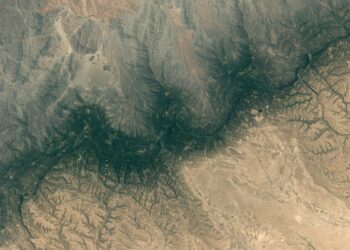 Satellite view of the Cal Madow mountain range containing Markad in northern Somalia.
