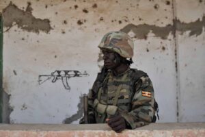 A UPDF soldier at a position in Somalia, where Uganda keeps about 6,500 troops as Kampala suspends its military ties with Turkiye
