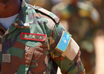 A Somali National Army name tape and national flag patch, the uniform of the force whose soldier was stopped and killed by clan militia at Ceelbaraf in Middle Shabelle