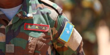 A Somali National Army name tape and national flag patch, the uniform of the force whose soldier was stopped and killed by clan militia at Ceelbaraf in Middle Shabelle